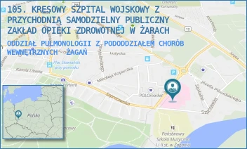 ODDZIAŁ PULMONOLOGII Z PODODDZIAŁEM CHORÓB WEWNĘTRZNYCH - 105. KRESOWY SZPITAL WOJSKOWY Z PRZYCHODNIĄ SAMODZIELNY PUBLICZNY ZAKŁAD OPIEKI ZDROWOTNEJ W ŻARACH - UL. ŻELAZNA 1A, ŻAGAŃ