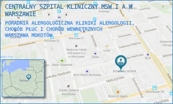 PORADNIA ALERGOLOGICZNA KLINIKI ALERGOLOGII, CHORÓB PŁUC I CHORÓB WEWNĘTRZNYCH - CENTRALNY SZPITAL KLINICZNY MSW I A W WARSZAWIE - SANDOMIERSKA 5/7,  WARSZAWA MOKOTÓW